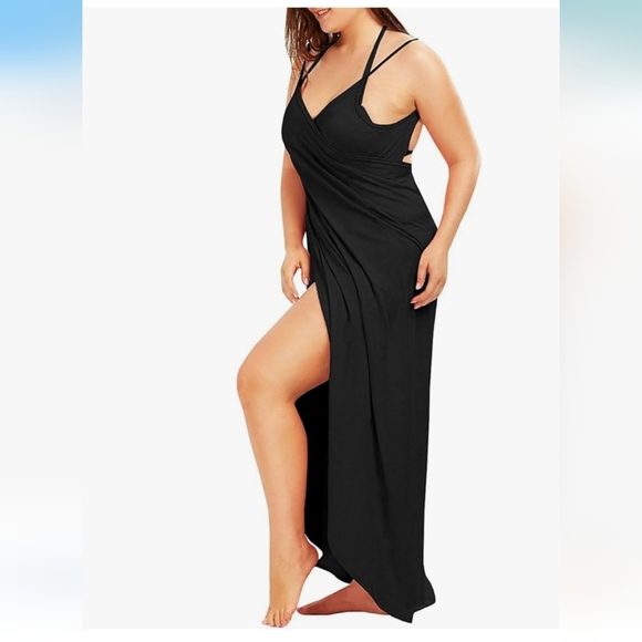 Khaki Maxi Swimsuit Coverup with Strappy Design - Picture 4 of 8